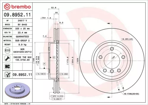 BREMBO Brake Disc (09.8952.11)