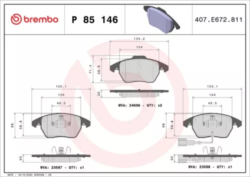 BREMBO Brake Pad Set, disc brake (P 85 146)