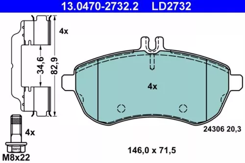 ATE Brake Pad Set, disc brake (13.0470-2732.2)