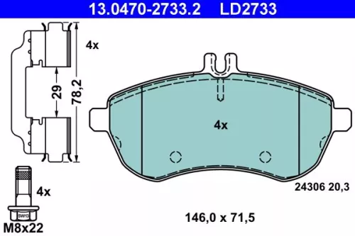 ATE Brake Pad Set, disc brake (13.0470-2733.2)