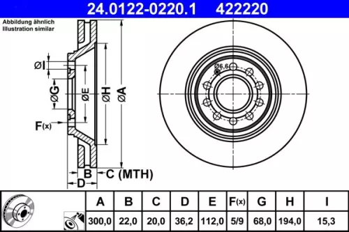 ATE Brake Disc (24.0122-0220.1)
