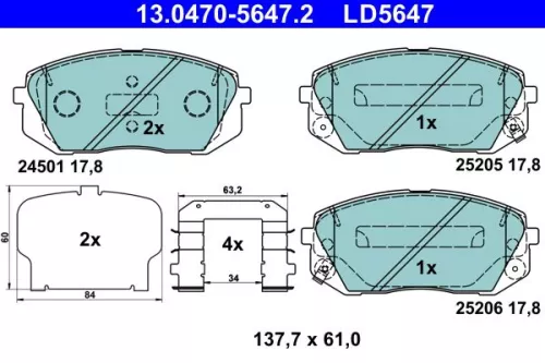 ATE Brake Pad Set, disc brake (13.0470-5647.2)