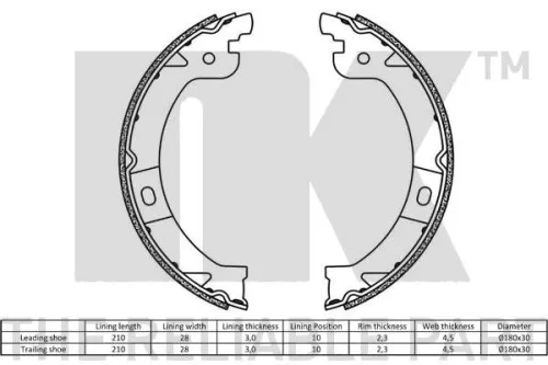 NK Brake Shoe Set, parking brake (2793724)