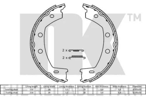 NK Brake Shoe Set, parking brake (2740768)