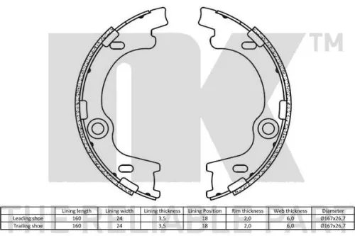 NK Brake Shoe Set, parking brake (2734790)