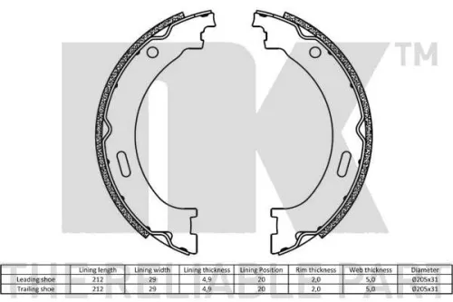 NK Brake Shoe Set, parking brake (2793805)