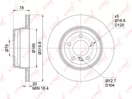 LYNXAUTO Brake disc, rear (320x20) (BN-1012)