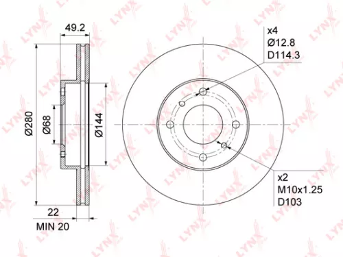 LYNXAUTO Brake disc, front (280x22) (BN-1105)