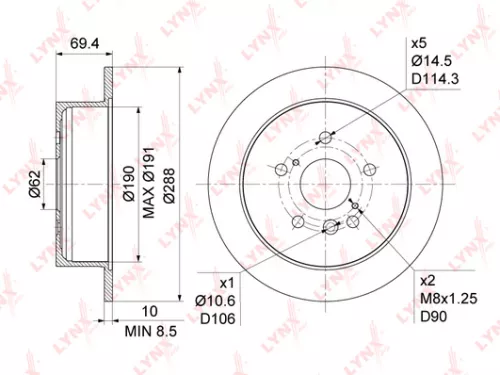 LYNXAUTO Brake disc, rear (288x10) (BN-1143)