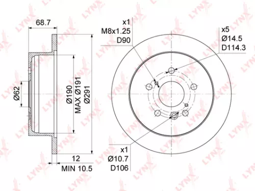 LYNXAUTO Brake disc, rear (291x12) (BN-1147)