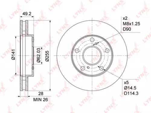 LYNXAUTO Brake disc, front (255x28) (BN-1150)