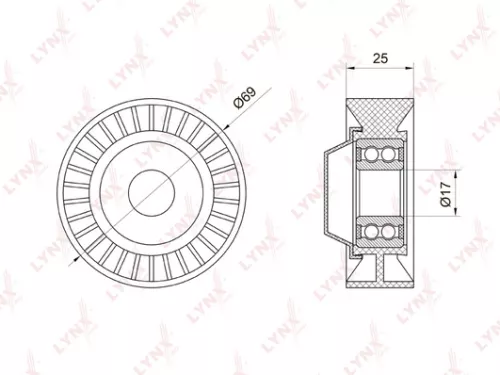 Tension pulley, poly v-belt